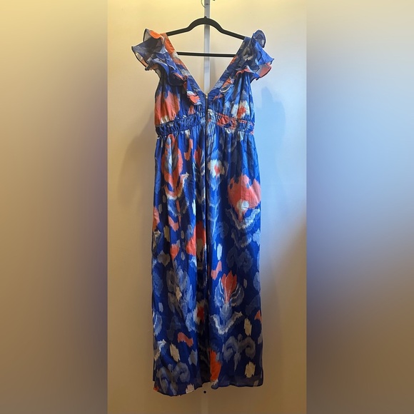 NEW Banjanan Maya Dress Sz L Ikat Soladite Blue Orange Pockets! - Picture 4 of 10